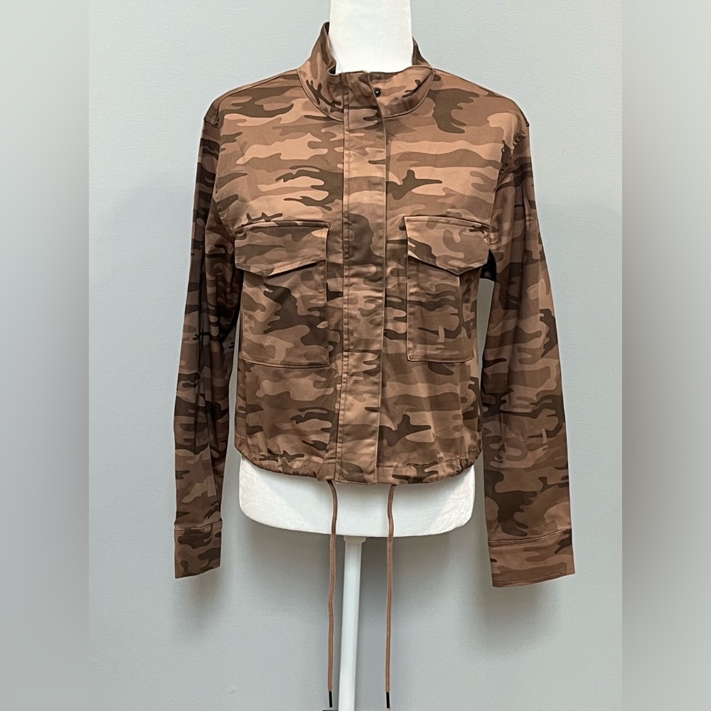 Sanctuary Women’s Size S Brown Camo Armstrong Jacket Drawstring Waist NWT‎